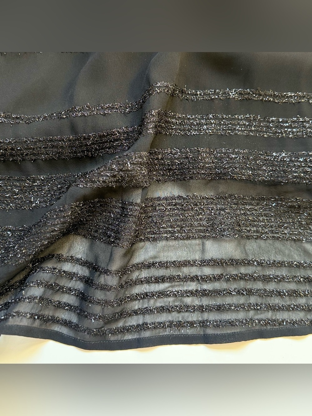 SIGRID OLSEN Black Sheath Sheer Overlay Metallic Thread 10 Cocktail Party Dress - Picture 9 of 14